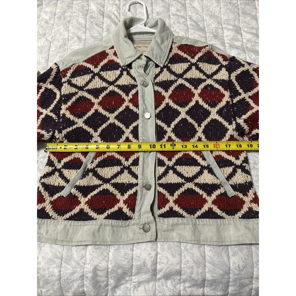 Free People XS/S Lakeside Denim Jacket We The Free Knit - Picture 14 of 15